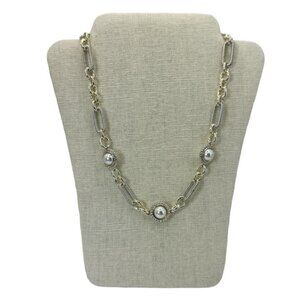 Two-tone Chain Sterling Silver Gold Freshwater Cultured Pearl Style Necklace 16"
